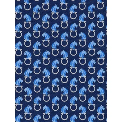 Ferragamo All-over Feline Print Silk Tie In Blue