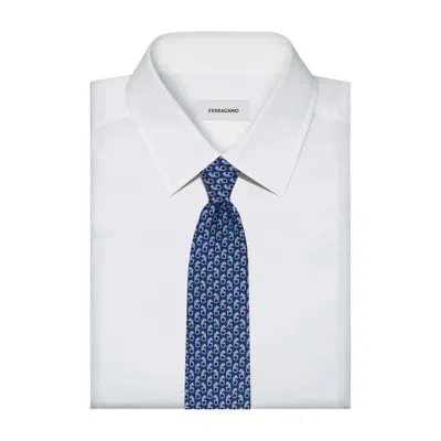 Ferragamo All-over Feline Print Silk Tie In Blue