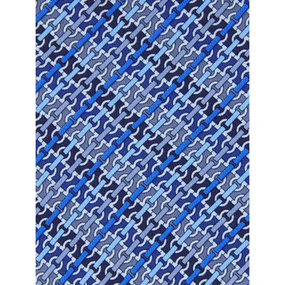 Ferragamo Gancini Chain Print Silk Tie Ties And Bow Ties Blue