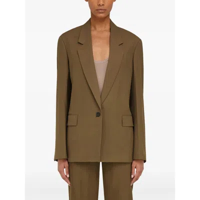 Ferragamo Khaki Single Breasted Blazer In Brown