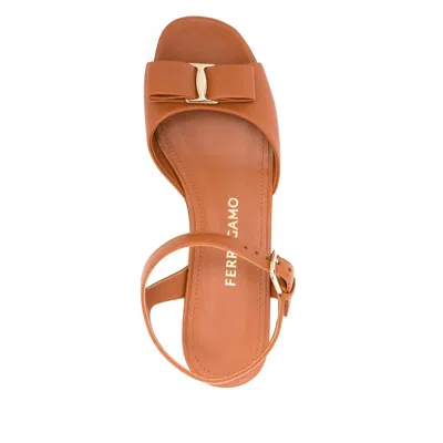 Ferragamo Selna Leather Bow Platform Sandals In Brown