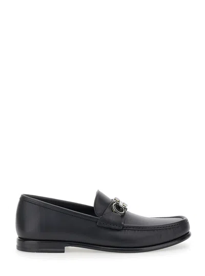 Ferragamo Brown Loafers With Metallic Gancini Detail On The Front In Leather Man