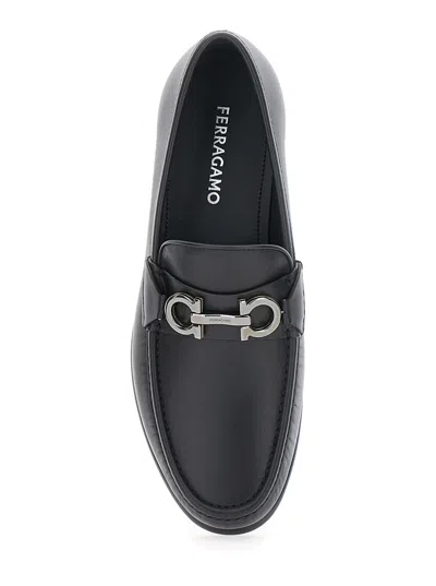 Ferragamo Brown Loafers With Metallic Gancini Detail On The Front In Leather Man