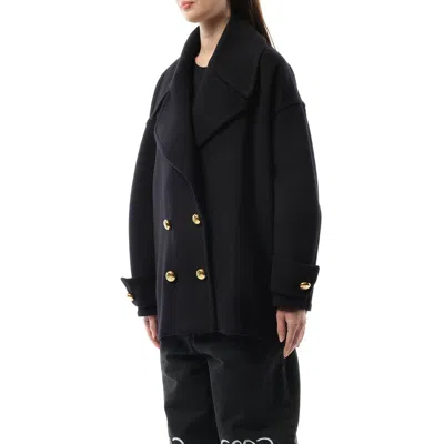 Loewe Double-breasted Wool Peacoat With Notched Collar In Black