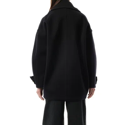 Loewe Double-breasted Wool Peacoat With Notched Collar In Black