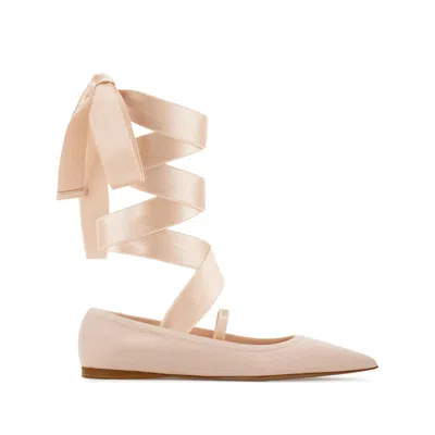 Ferragamo Carice Satin-trimmed Leather Ballet Flats In Pink