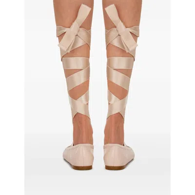 Ferragamo Carice Satin-trimmed Leather Ballet Flats In Pink