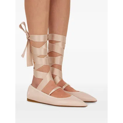 Ferragamo Carice Satin-trimmed Leather Ballet Flats In Pink