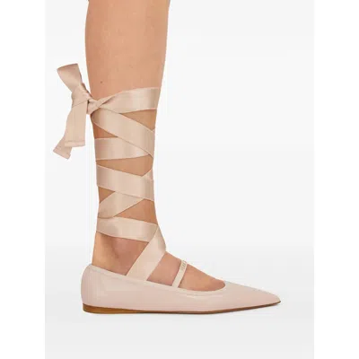 Ferragamo Carice Satin-trimmed Leather Ballet Flats In Pink
