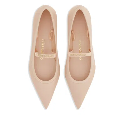 Ferragamo Carice Satin-trimmed Leather Ballet Flats In Pink