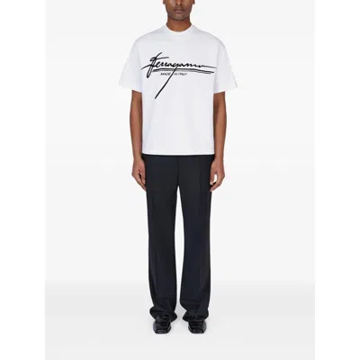 Ferragamo Signature Velvet Logo T-shirt In White