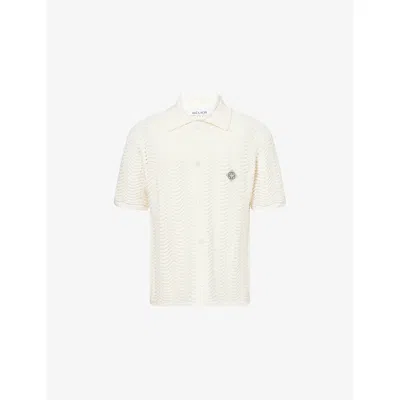 Belier Mens White Ocean Logo-patch Cotton-crochet Shirt In White