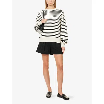 Anine Bing Striped Crew Neck Sweatshirt In White