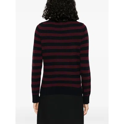 Ganni Graphic Wool Mix Poodle Stripe Crewneck Knitwear Multicolor In Blue