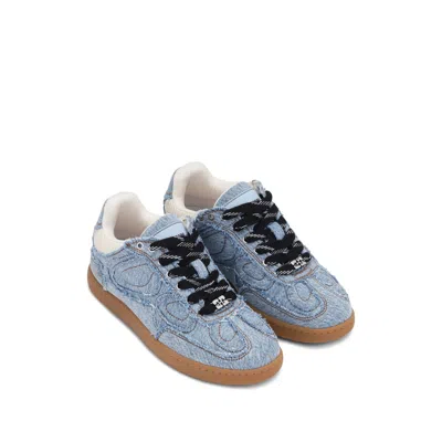 Ganni 08 Denim Raw Edge Sneakers In Blue Cotton In Blue