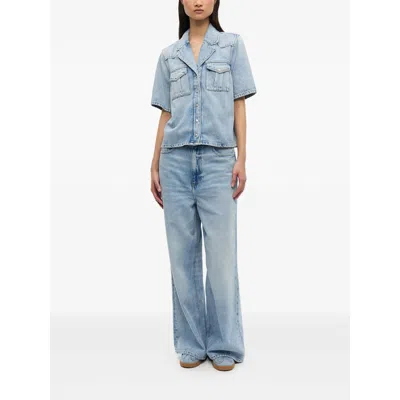 Ganni 08 Denim Raw Edge Sneakers In Blue Cotton In Blue