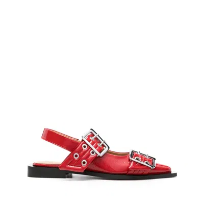 Ganni Feminine Buckle Patent Slingback Sandals In Red