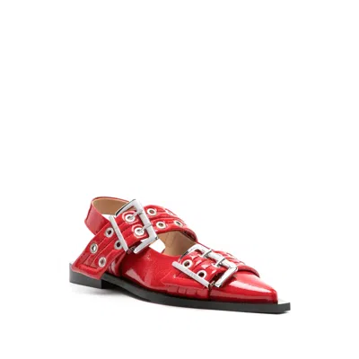 Ganni Feminine Buckle Patent Slingback Sandals In Red