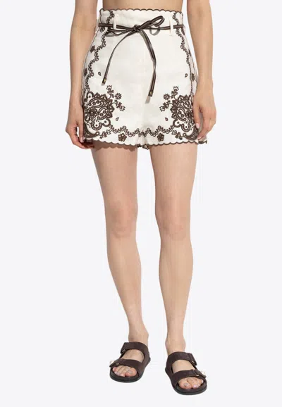 Zimmermann Ascension Embroidered Short Ivory Chocolate In White