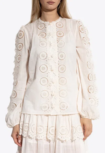 Zimmermann Lucky Embroidered Blouse In Ivory In White