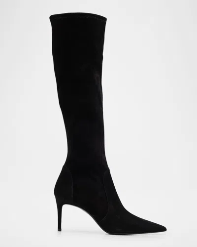 Stuart Weitzman Stuart 85 Knee High Pointed Toe Zip Boot In Black