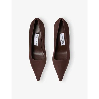 Jimmy Choo Ixia Pointed Toe Suede Pumps In Brown