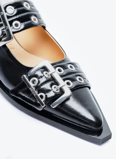 Ganni 'cocco' Black Leather Ballet Flats In Black
