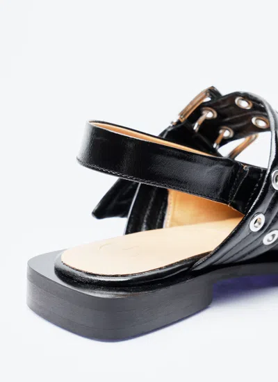 Ganni 'cocco' Black Leather Ballet Flats In Black