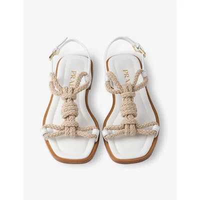 Prada Two-tone Fabric And Leather Sandals In White