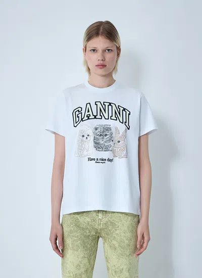 Ganni Basic Cotton Jersey Animals Relaxed T-shirt In Blue
