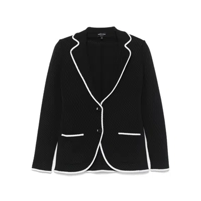 Giorgio Armani Silk Pointelle Knit Single-breasted Jacket In Black
