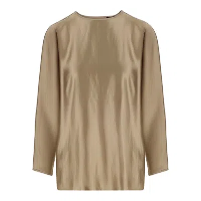 Giorgio Armani Golden Shiny Effect Silk Top In Brown