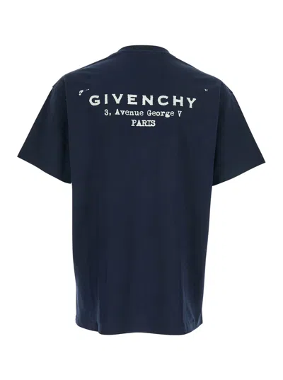 Givenchy Navy Cotton T-shirt With Bold White Logo Print In Blue