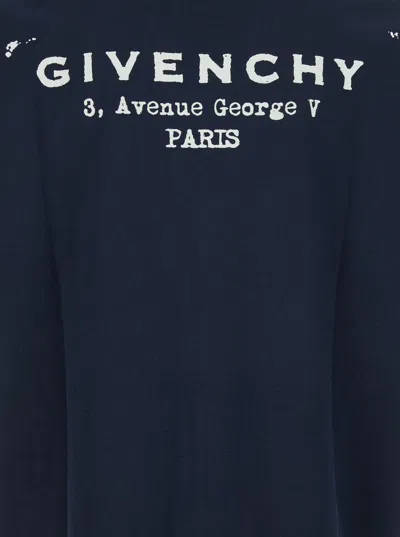Givenchy Navy Cotton T-shirt With Bold White Logo Print In Blue