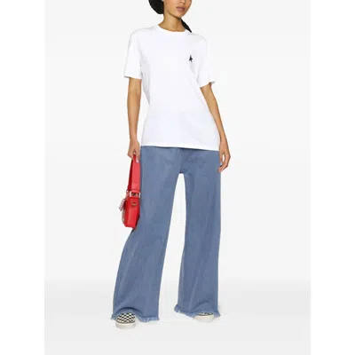Golden Goose White T-shirt With Round Neck And One Star Logo Print On The Front In Cotton Man