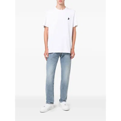 Golden Goose White T-shirt With Round Neck And One Star Logo Print On The Front In Cotton Man