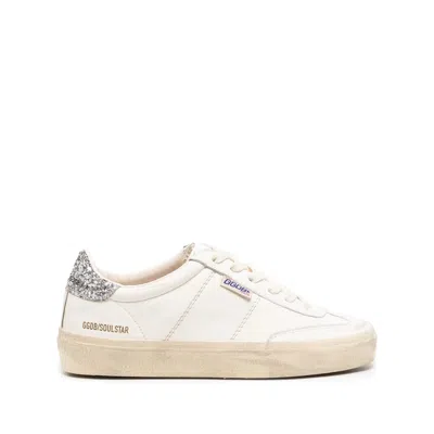 Golden Goose Soul Star Distressed Leather Sneakers With Glittered Heel Tab Shoes In White