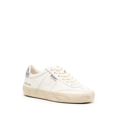 Golden Goose Soul Star Distressed Leather Sneakers With Glittered Heel Tab Shoes In White