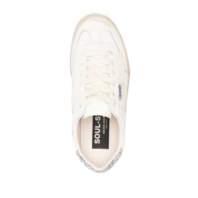 Golden Goose Soul Star Distressed Leather Sneakers With Glittered Heel Tab Shoes In White
