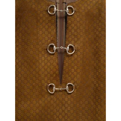 Gucci Gg Suede Dress With Horsebit Detail In Brown