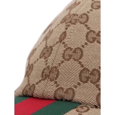 Gucci Men Beige And Ebony Baseball Cap With Web Detail In Gg Supreme Canvas Man In Green