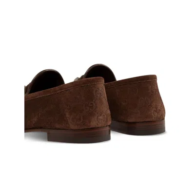 Gucci Men Suede Loafers With All-over Gg Motif In Brown