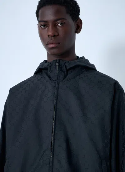 Gucci Men Gg Jacquard Nylon Zip-up Jacket In Black