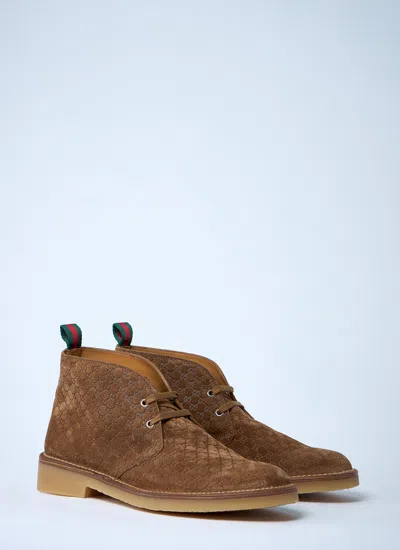 Gucci Lace-up Suede Ankle Boots With Pull Tab In Nude