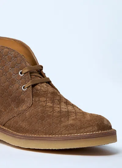 Gucci Lace-up Suede Ankle Boots With Pull Tab In Nude