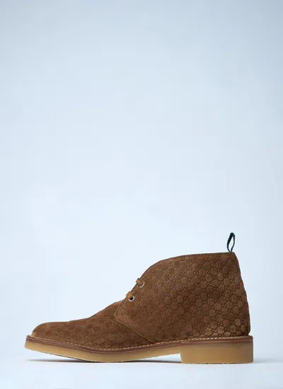 Gucci Lace-up Suede Ankle Boots With Pull Tab In Nude