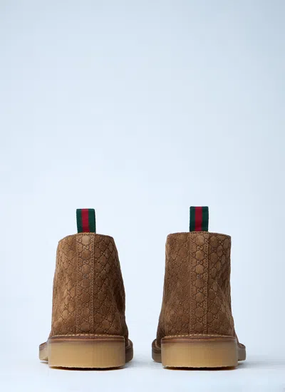 Gucci Lace-up Suede Ankle Boots With Pull Tab In Nude