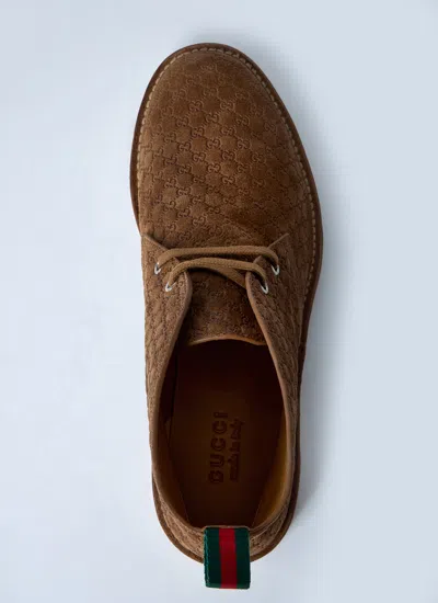 Gucci Lace-up Suede Ankle Boots With Pull Tab In Nude