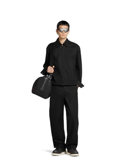 Gucci Men Cotton Twill Trousers With Web Detail In Black