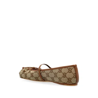 Gucci Women Gg Fabric Ballerinas With Iconic Horsebit In Brown